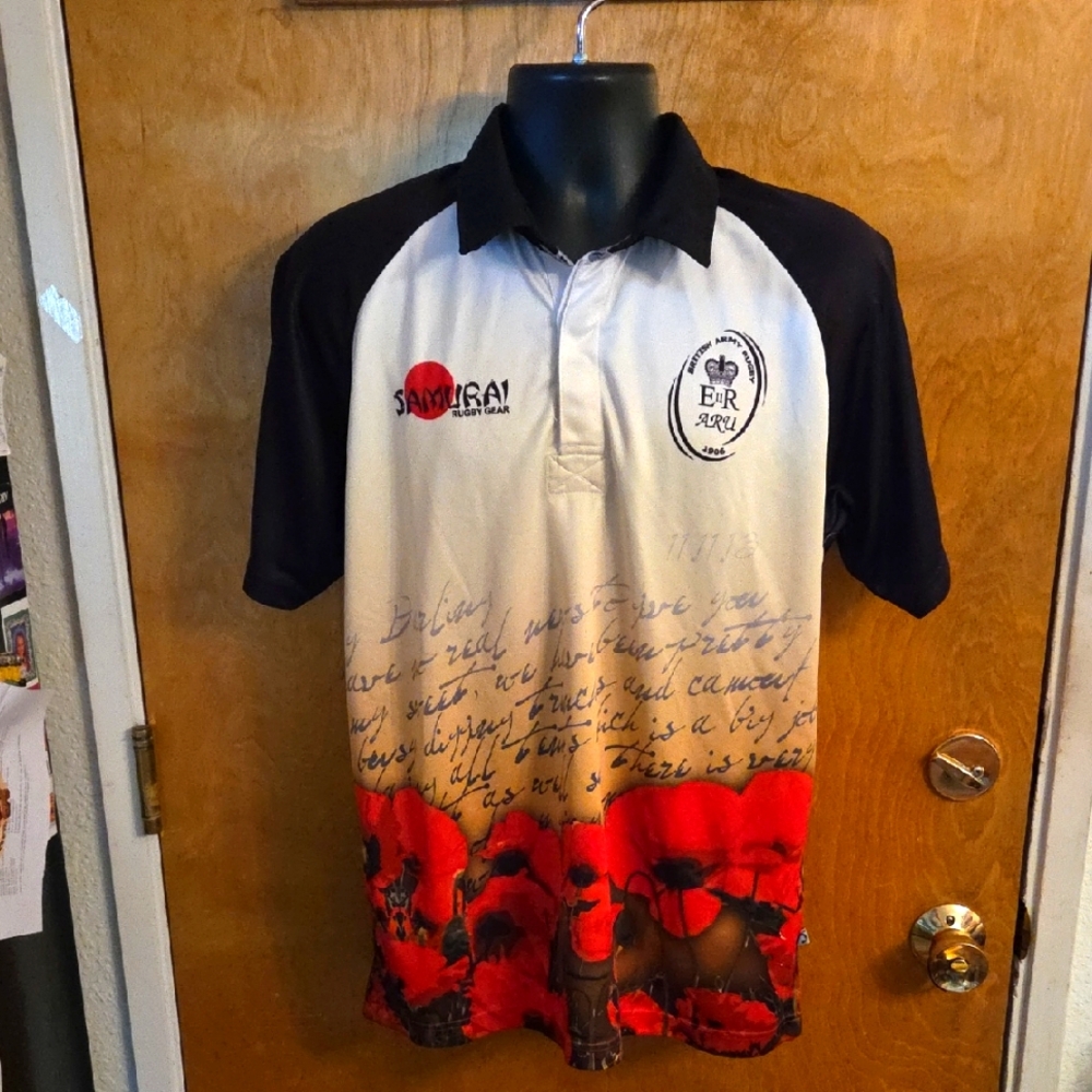 Vtg Samurai BRITISH‎ ARMY RUGBY MORO HELP HEROES SHIRT Soliders SIZE Medium